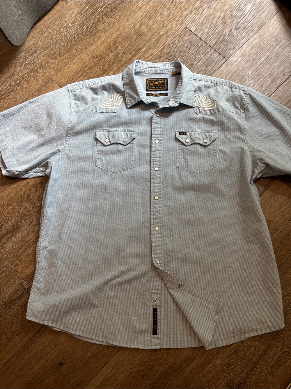 Howler Bros Crosscut Deluxe Shortsleeve Shirt Seagrass Blue Microstripe Size XXL